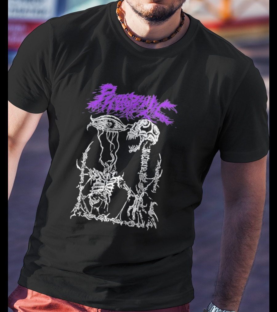 Phobophilic Eye To Eye Skeleton Skull Art Purple Text T-Shirt
