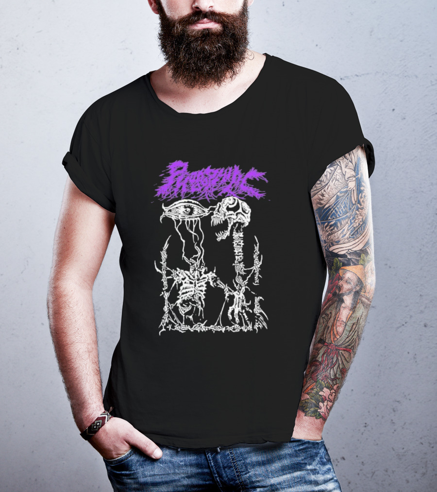 Phobophilic Eye To Eye Skeleton Skull Art Purple Text T-Shirt