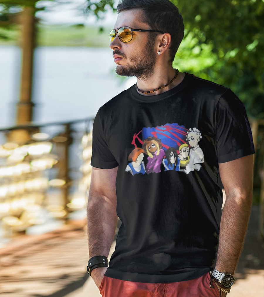Rare Vintage 1998 Korn Cartoon Characters With Bold Red And Blue Elements T-Shirt
