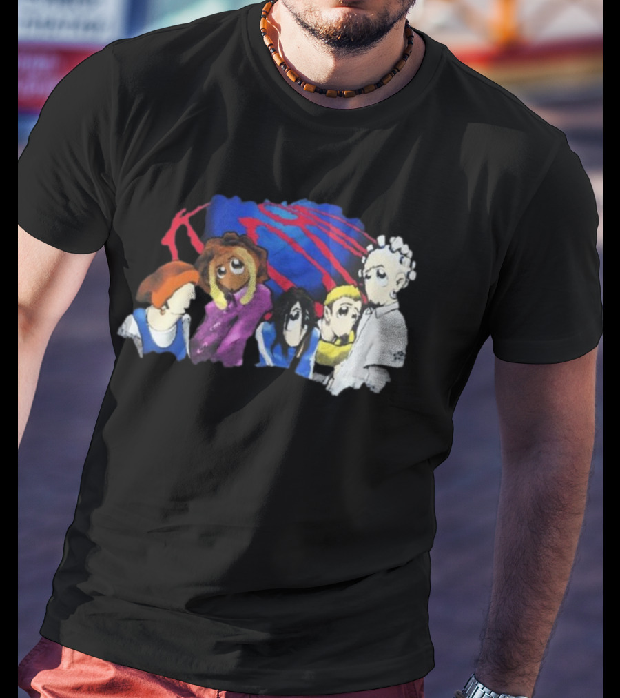 Rare Vintage 1998 Korn Cartoon Characters With Bold Red And Blue Elements T-Shirt