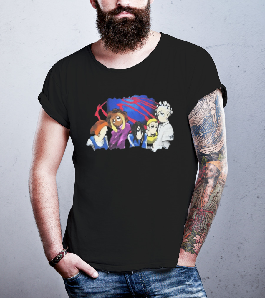 Rare Vintage 1998 Korn Cartoon Characters With Bold Red And Blue Elements T-Shirt