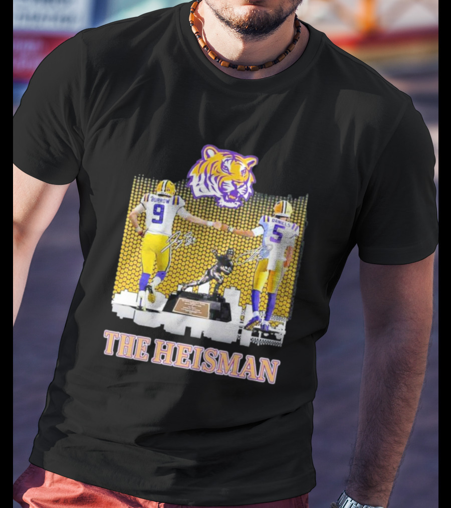 The Heisman LSU Tigers Burrow Daniels Tiger Head Football Trophy T-Shirt
