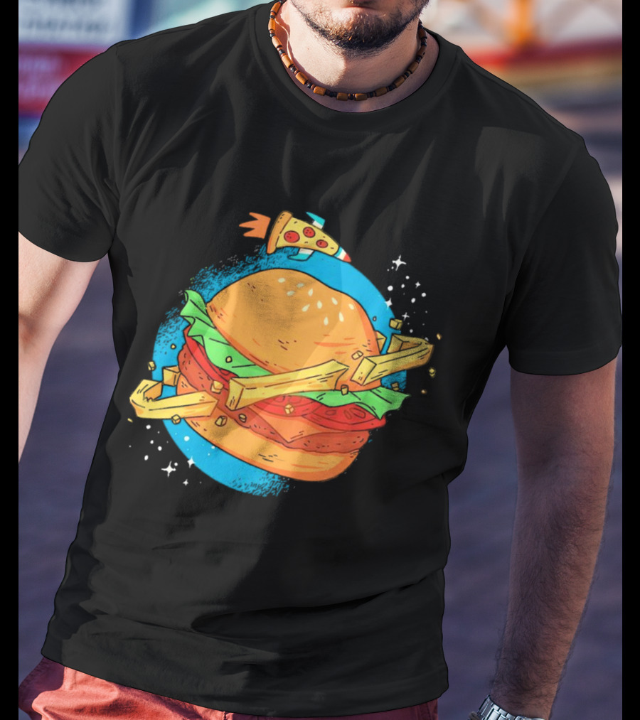 Burger Planet Cosmic Fries Pizza Rocket T-Shirt