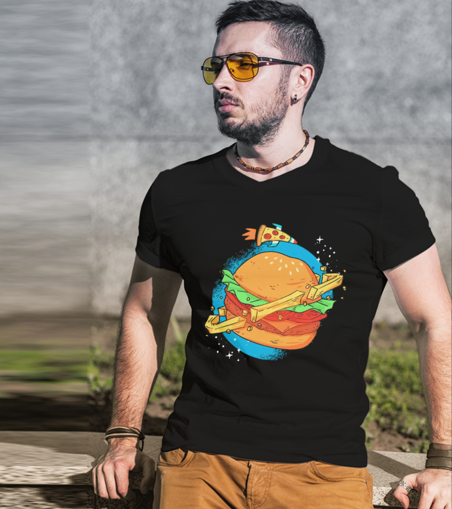 Burger Planet Cosmic Fries Pizza Rocket T-Shirt