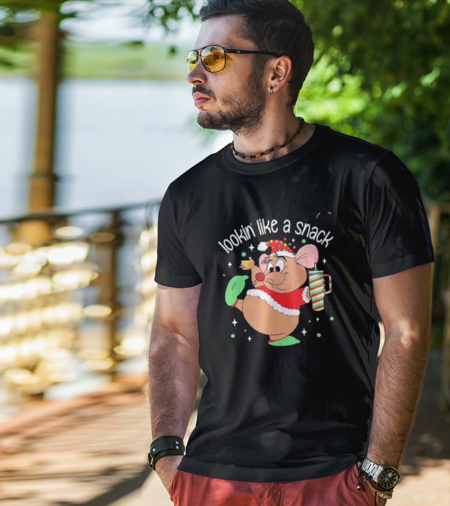 Lookin Like A Snack Christmas Mouse Santa Hat Holiday Treat T-Shirt