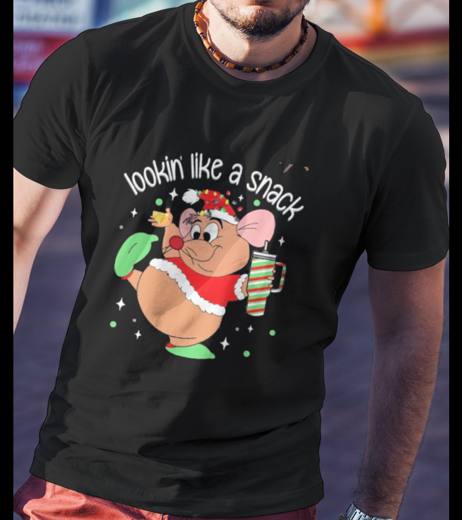Lookin Like A Snack Christmas Mouse Santa Hat Holiday Treat T-Shirt