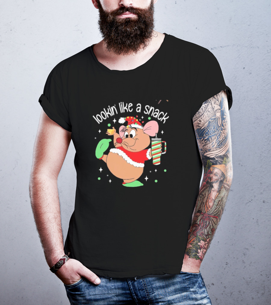 Lookin Like A Snack Christmas Mouse Santa Hat Holiday Treat T-Shirt