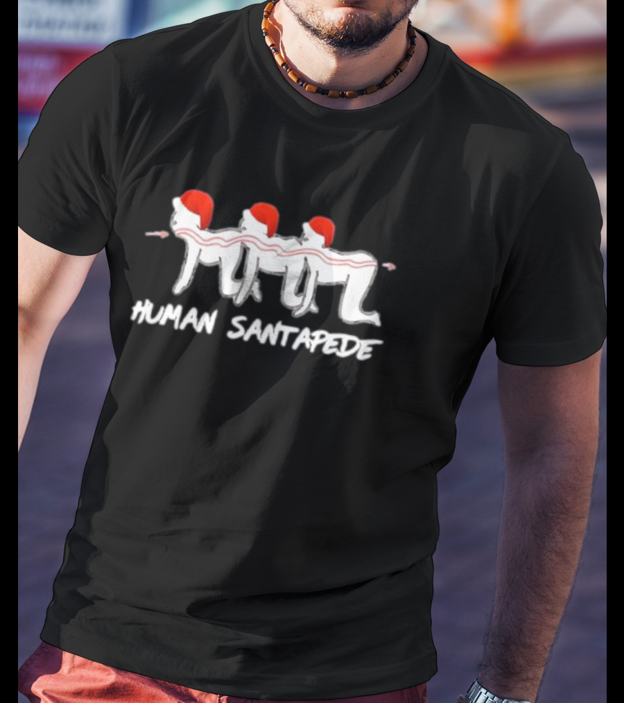 Human Santapede Santa Hats Christmas Humor T-Shirt