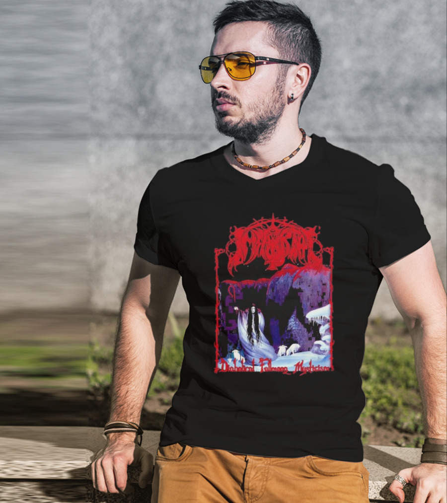 Immortal Diabolical Fullmoon Mysticism Red Logo Snowy Landscape Wraith And Wolves T-Shirt
