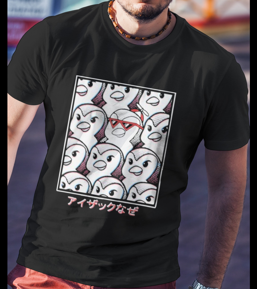 Isaacwhy なぜ Stand Out Red Glasses Penguin Crowd T-Shirt