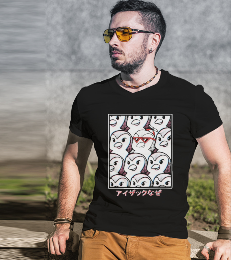 Isaacwhy なぜ Stand Out Red Glasses Penguin Crowd T-Shirt