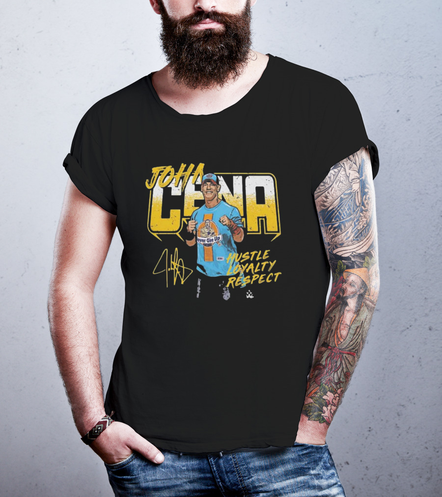 John Cena Hustle Loyalty Respect Never Give Up Signature WWE T-Shirt