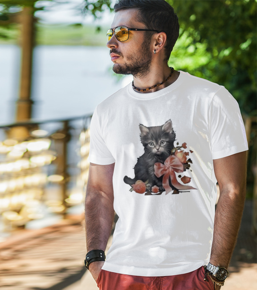 Kimchi And Miso Cute Cat With Bow And Flowers T-Shirt