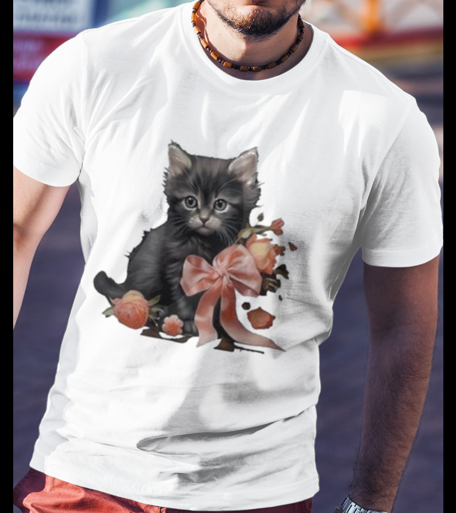 Kimchi And Miso Cute Cat With Bow And Flowers T-Shirt