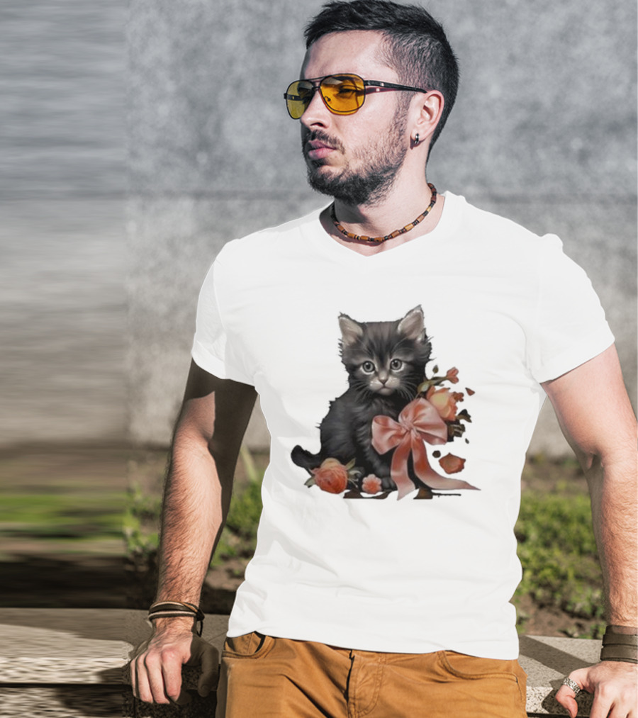 Kimchi And Miso Cute Cat With Bow And Flowers T-Shirt