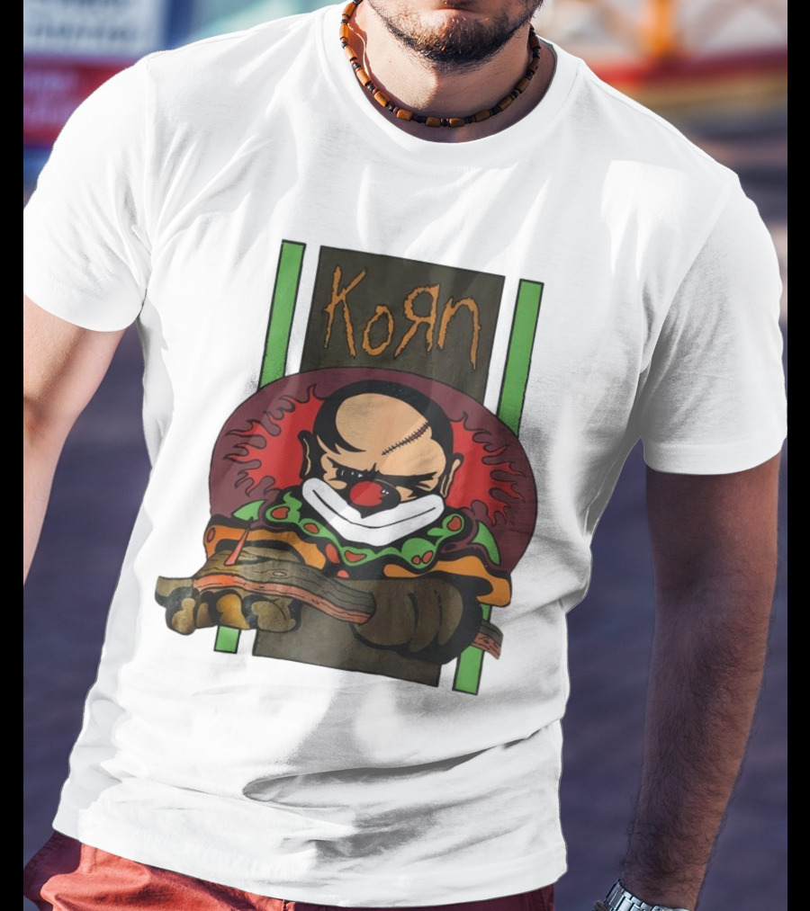 Korn Clown Vintage Evil Clown With Red Nose And Stitched Head T-Shirt