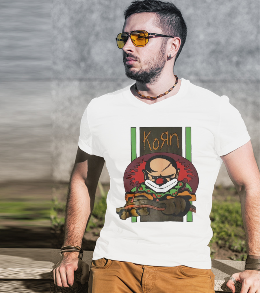 Korn Clown Vintage Evil Clown With Red Nose And Stitched Head T-Shirt