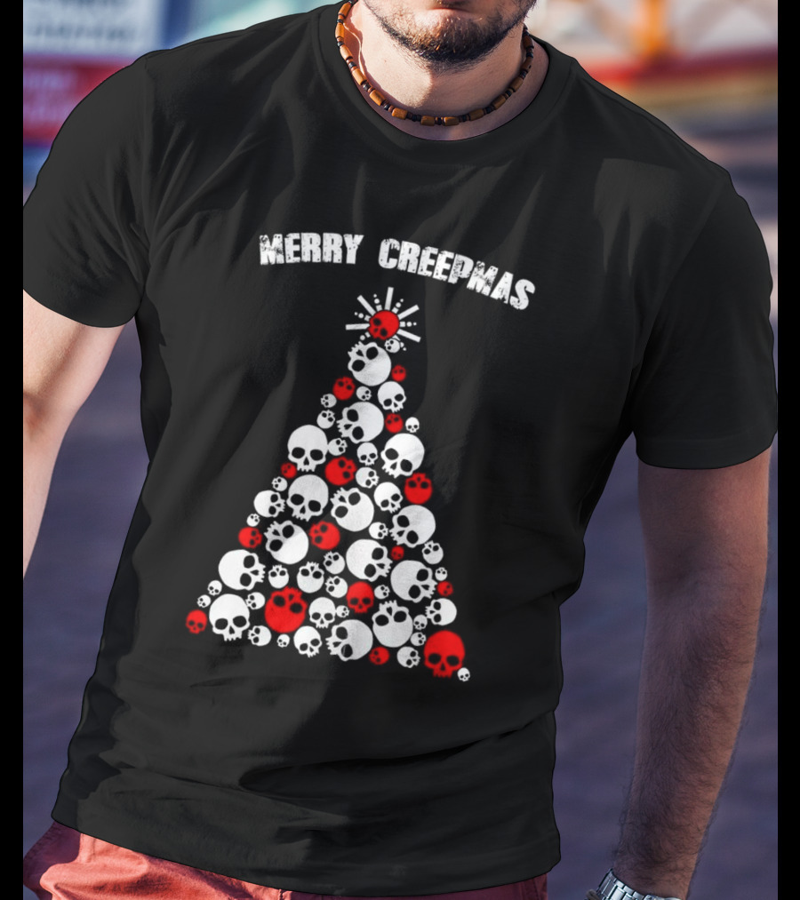 Merry Creepmas Skull Christmas Tree T-Shirt