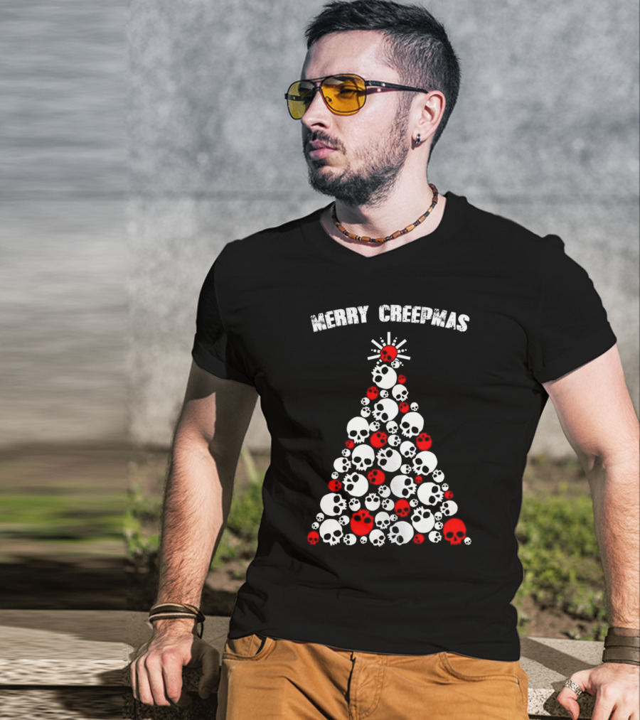 Merry Creepmas Skull Christmas Tree T-Shirt