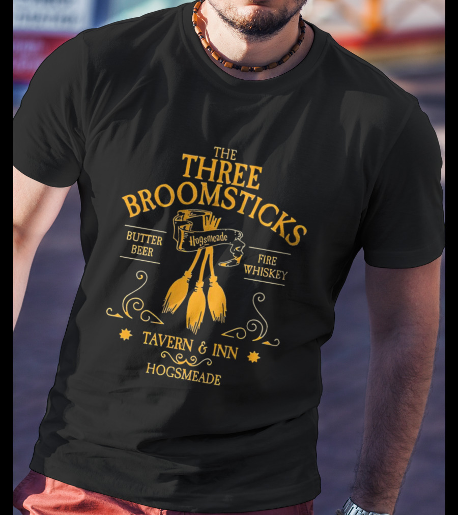 THE THREE BROOMSTICKS HOGSMEADE TAVERN And INN BUTTER BEER FIRE WHISKEY T-Shirt