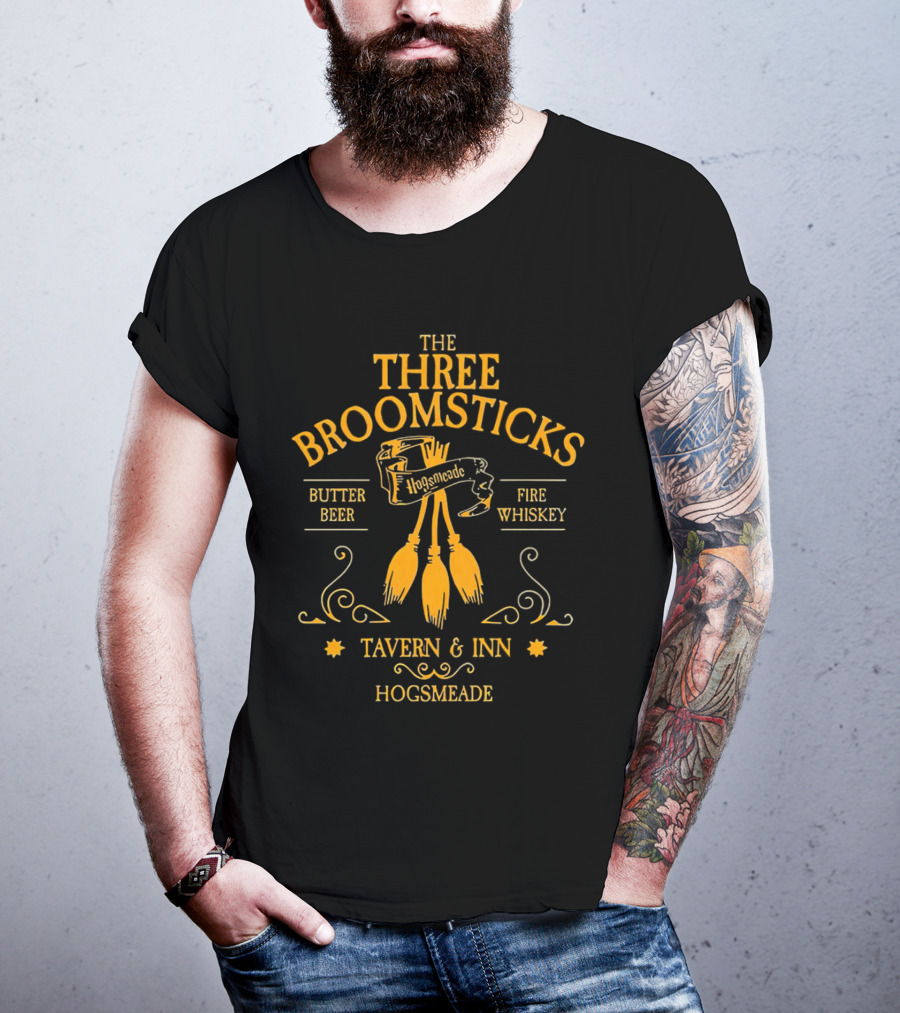 THE THREE BROOMSTICKS HOGSMEADE TAVERN And INN BUTTER BEER FIRE WHISKEY T-Shirt