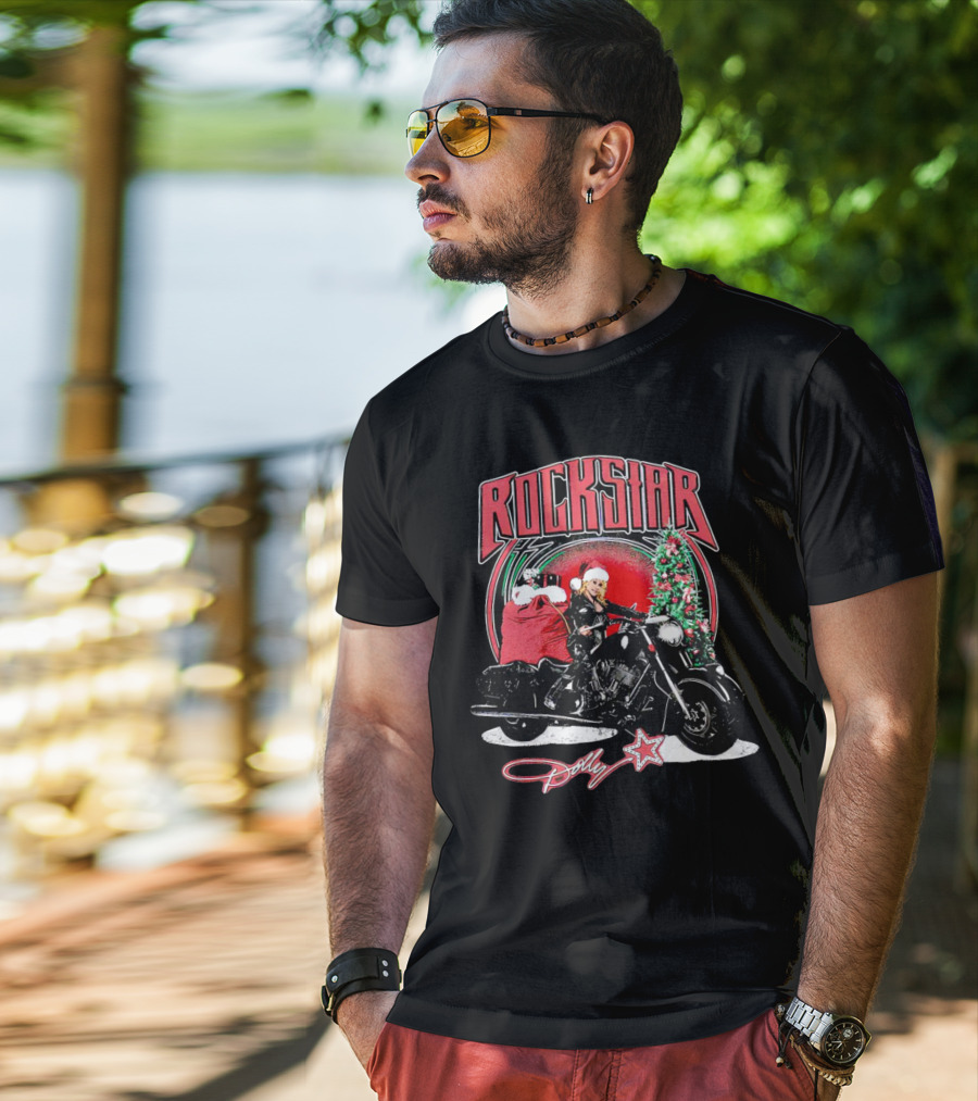 Rockstar Dolly Christmas Motorcycle Santa Holiday T-Shirt