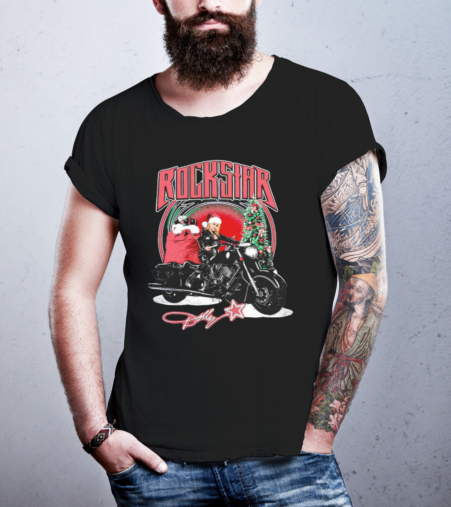 Rockstar Dolly Christmas Motorcycle Santa Holiday T-Shirt