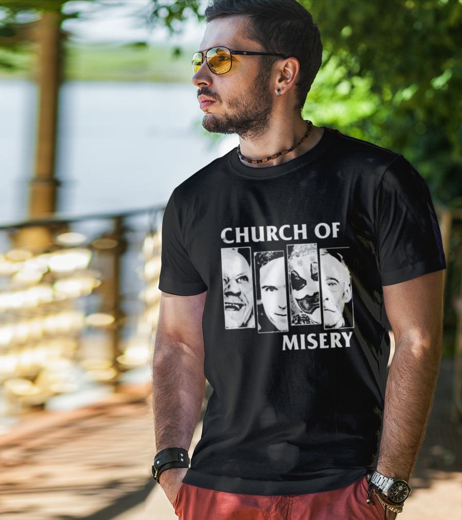 Church Of Misery Serial Killer Portraits Quad Collage T-Shirt