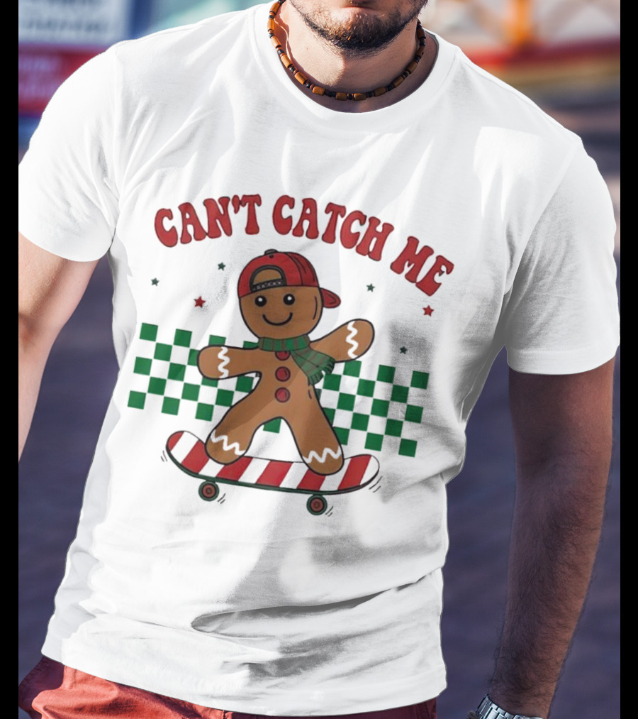 Can't Catch Me Gingerbread Skateboarding T-Shirt
