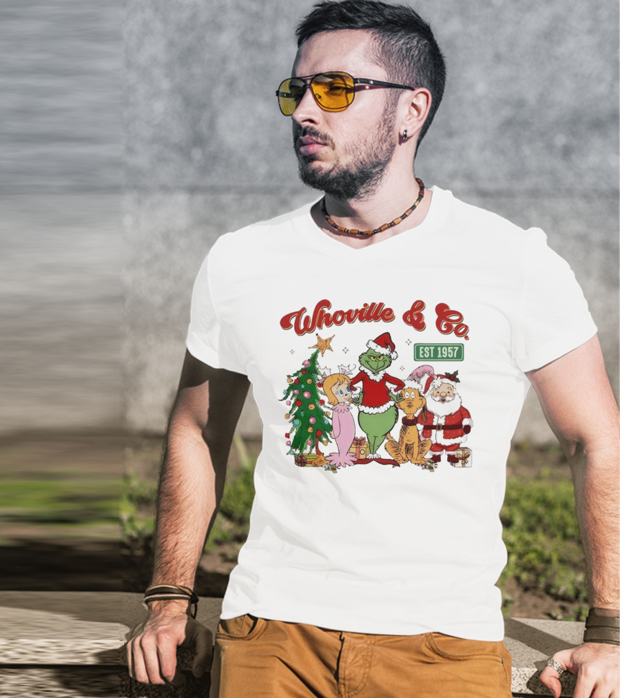 Whoville And Co Est 1957 Grinch Santa Max Cindy-Lou Christmas Tree T-Shirt