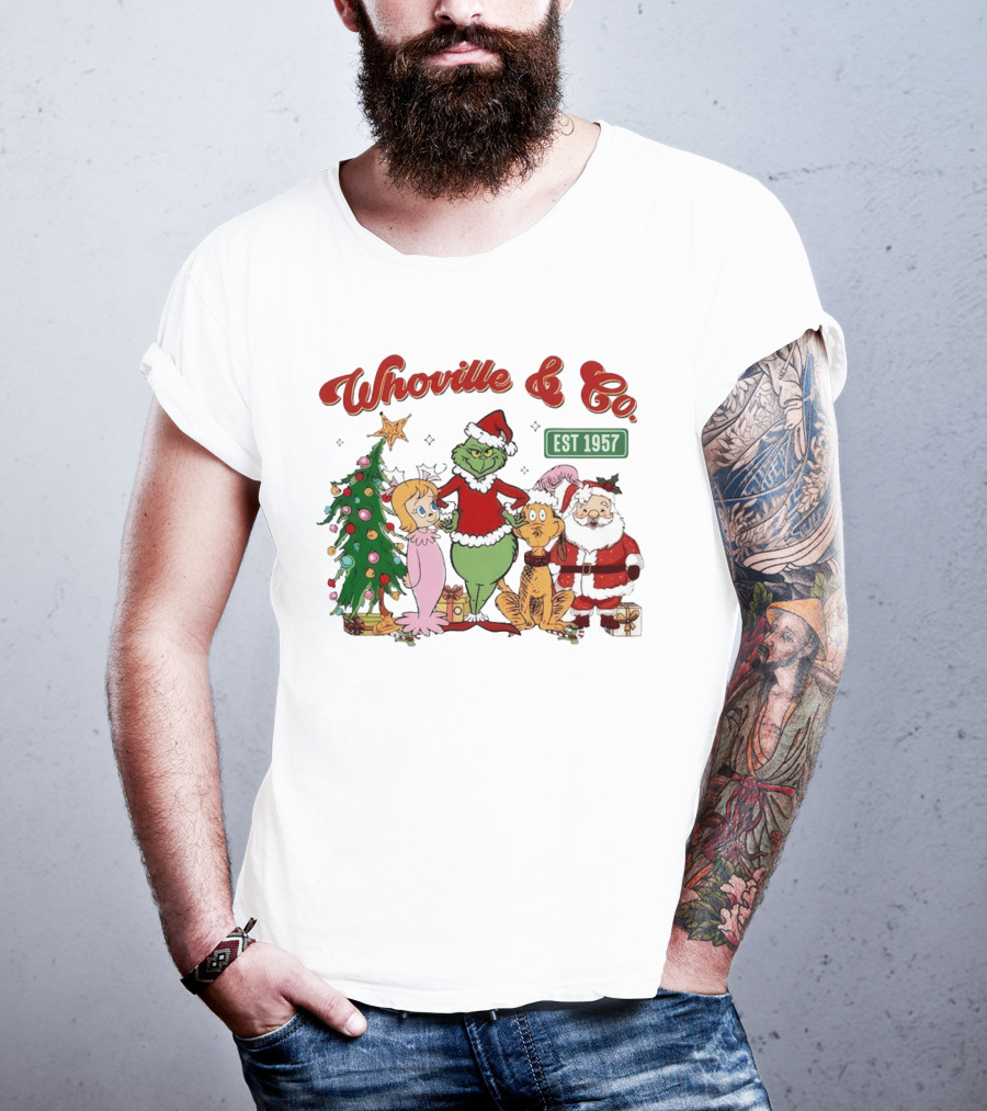 Whoville And Co Est 1957 Grinch Santa Max Cindy-Lou Christmas Tree T-Shirt
