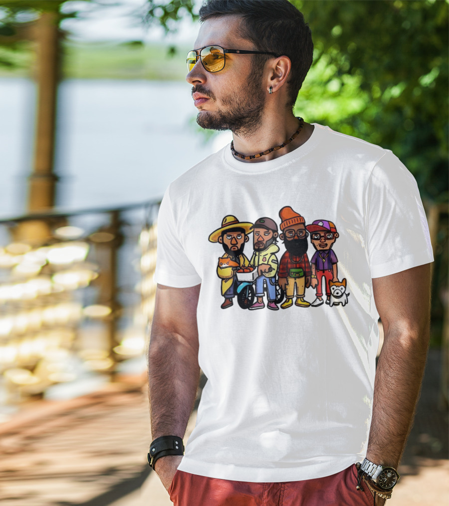 Hipster Clips Cartoon Characters With Pets And Accessories T-Shirt