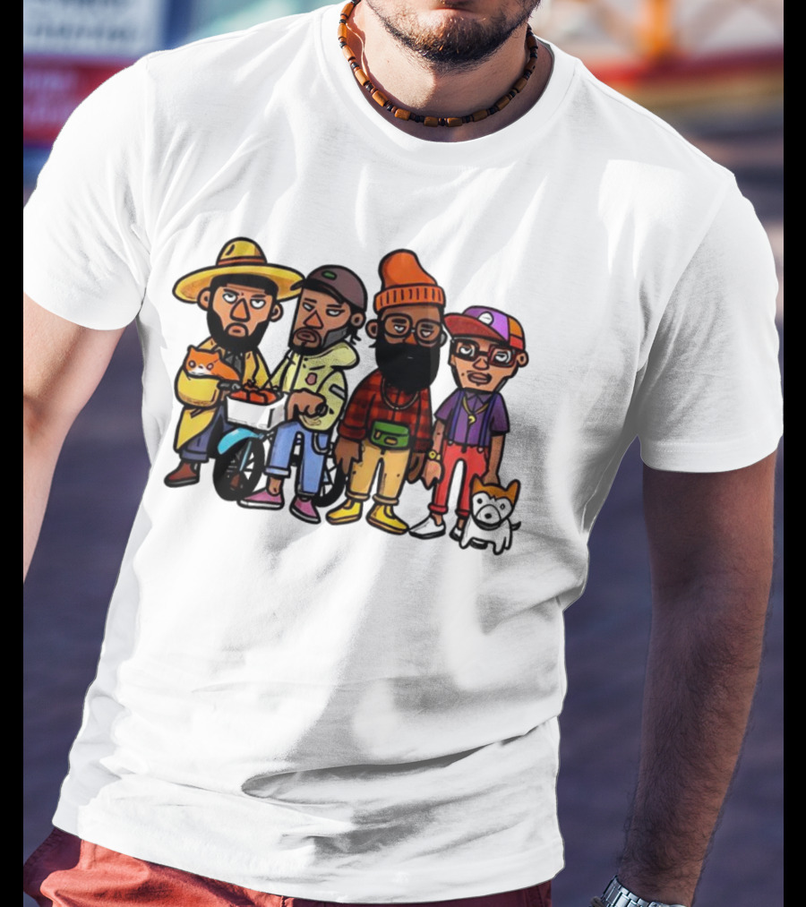 Hipster Clips Cartoon Characters With Pets And Accessories T-Shirt