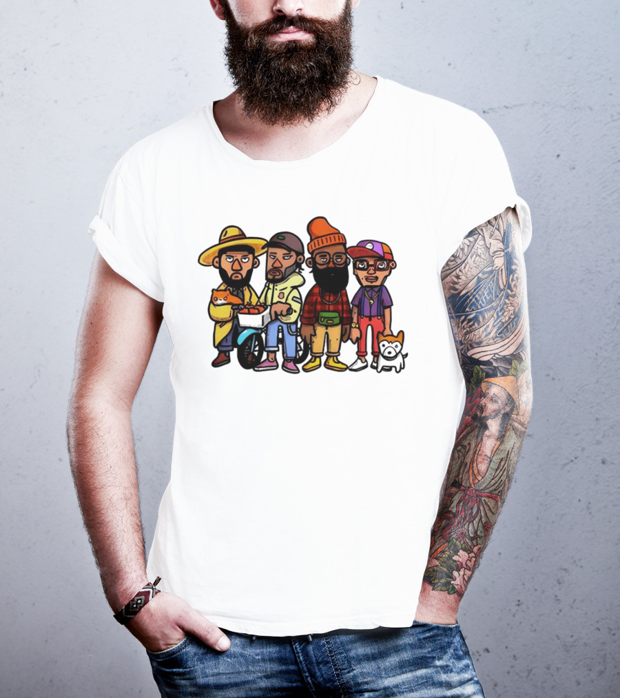 Hipster Clips Cartoon Characters With Pets And Accessories T-Shirt