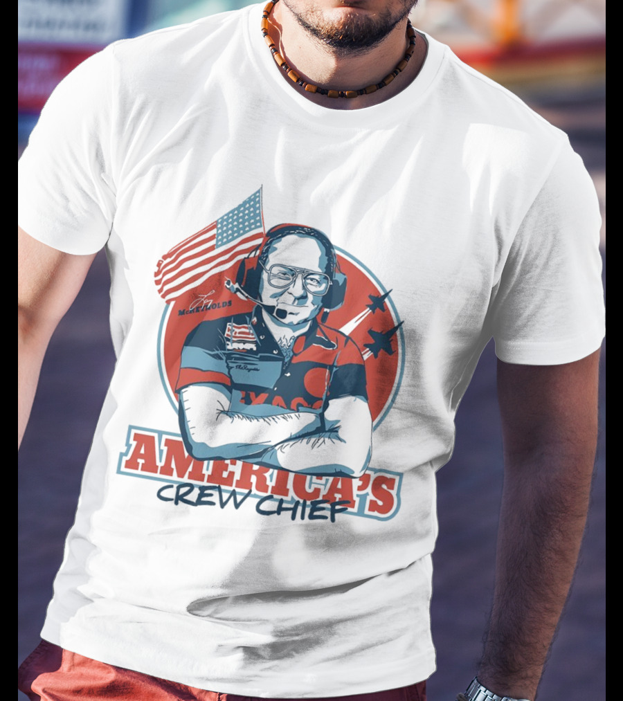 Larry McReynolds America's Crew Chief Patriotic Racing Tribute With Flag And Fighter Jets T-Shirt