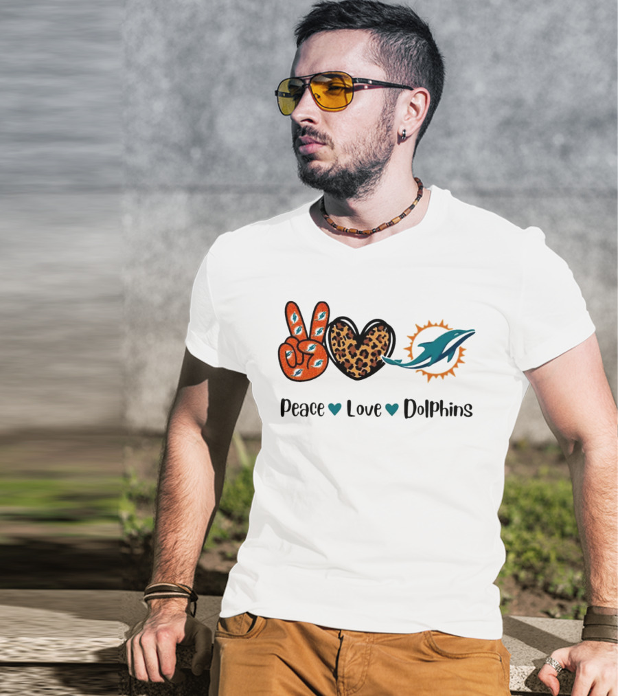 Peace Love Dolphins Miami Dolphins Football T-Shirt