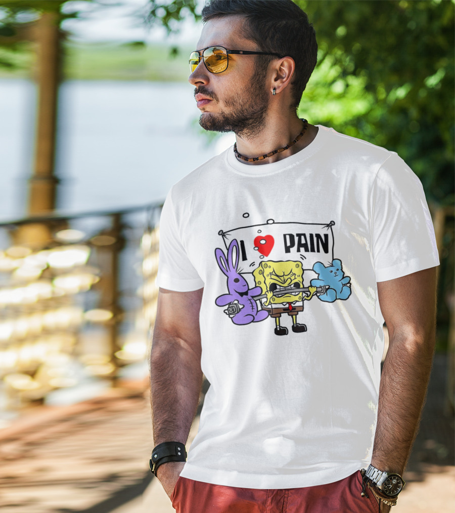 SpongeBob I Love Pain Weightlifting With Purple Bunny And Blue Bear T-Shirt