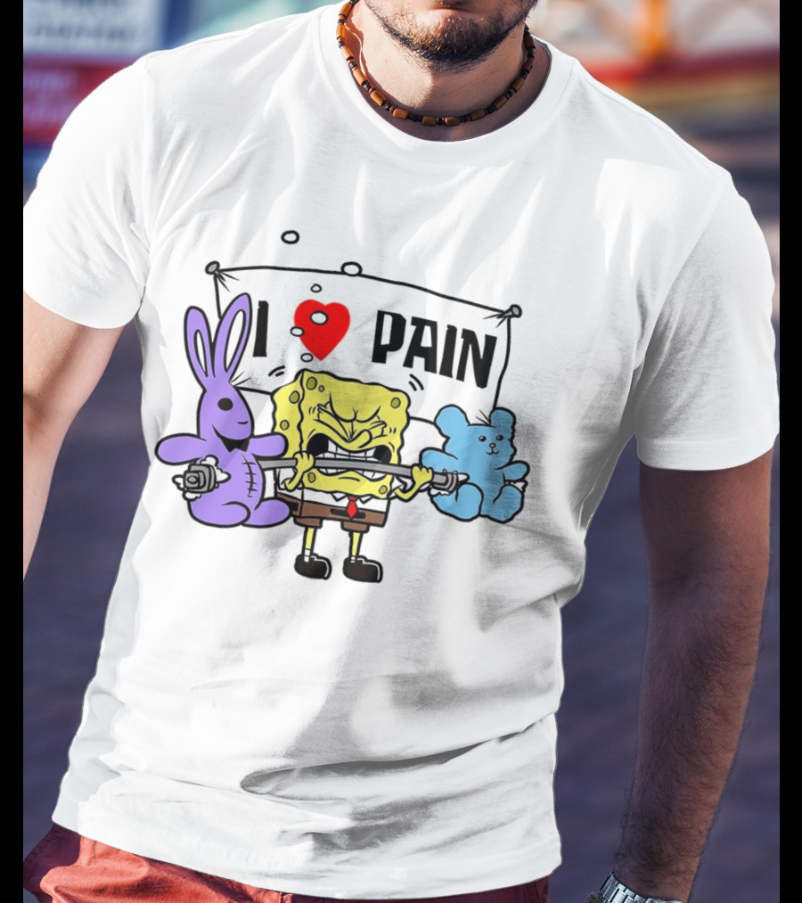 SpongeBob I Love Pain Weightlifting With Purple Bunny And Blue Bear T-Shirt