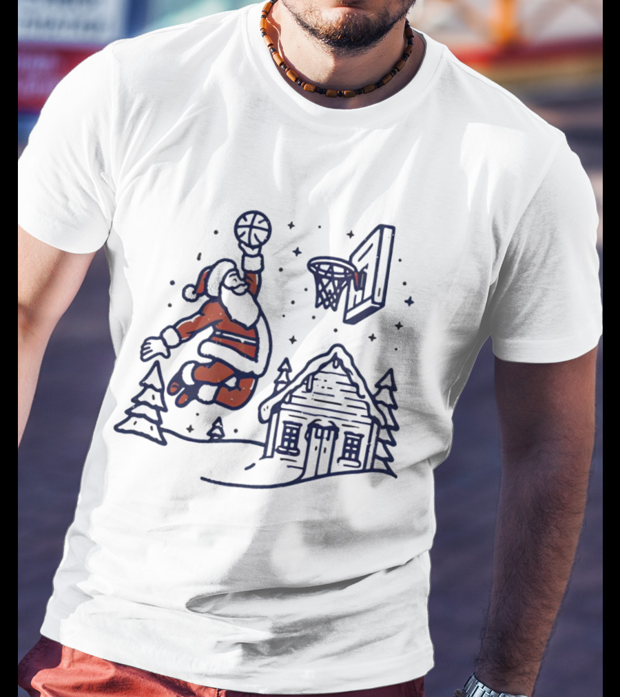 Basketball Santa Dunking By Christmas Cabin T-Shirt
