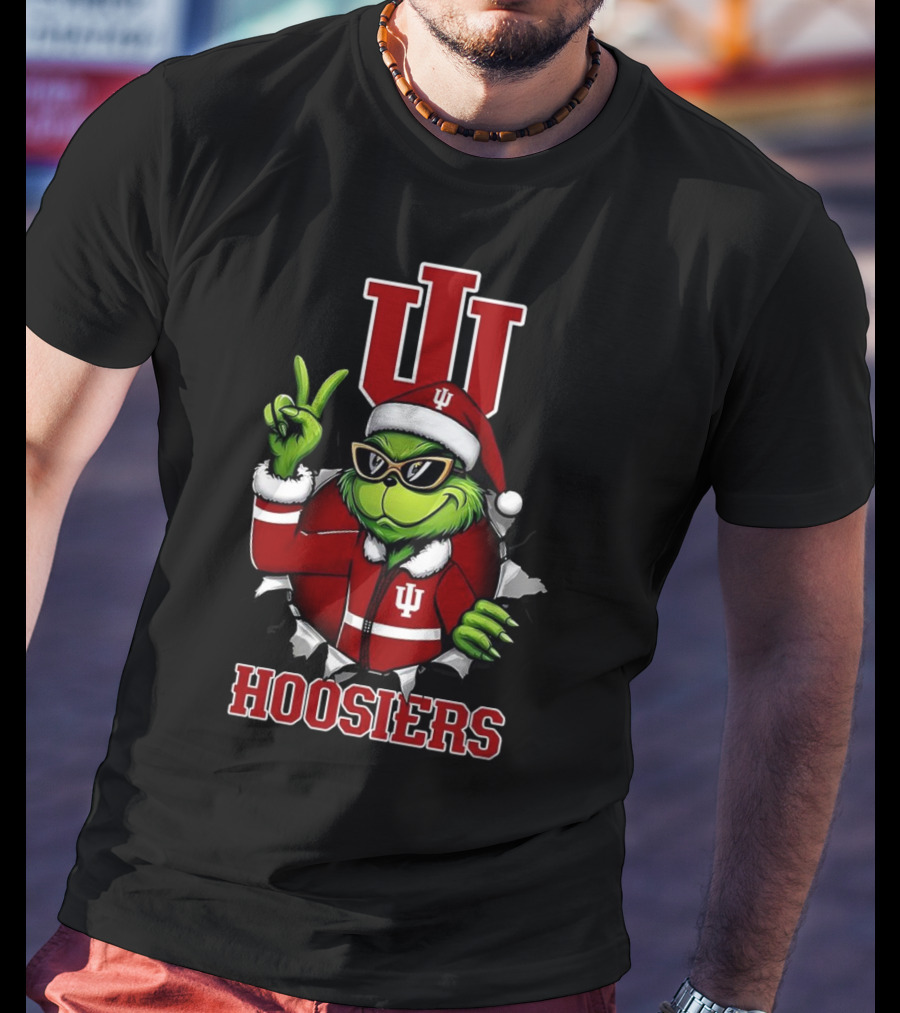 Grinch Indiana Hoosiers Christmas IU Santa T-Shirt