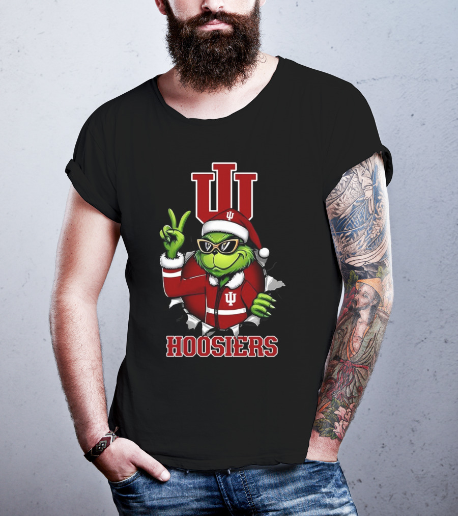 Grinch Indiana Hoosiers Christmas IU Santa T-Shirt