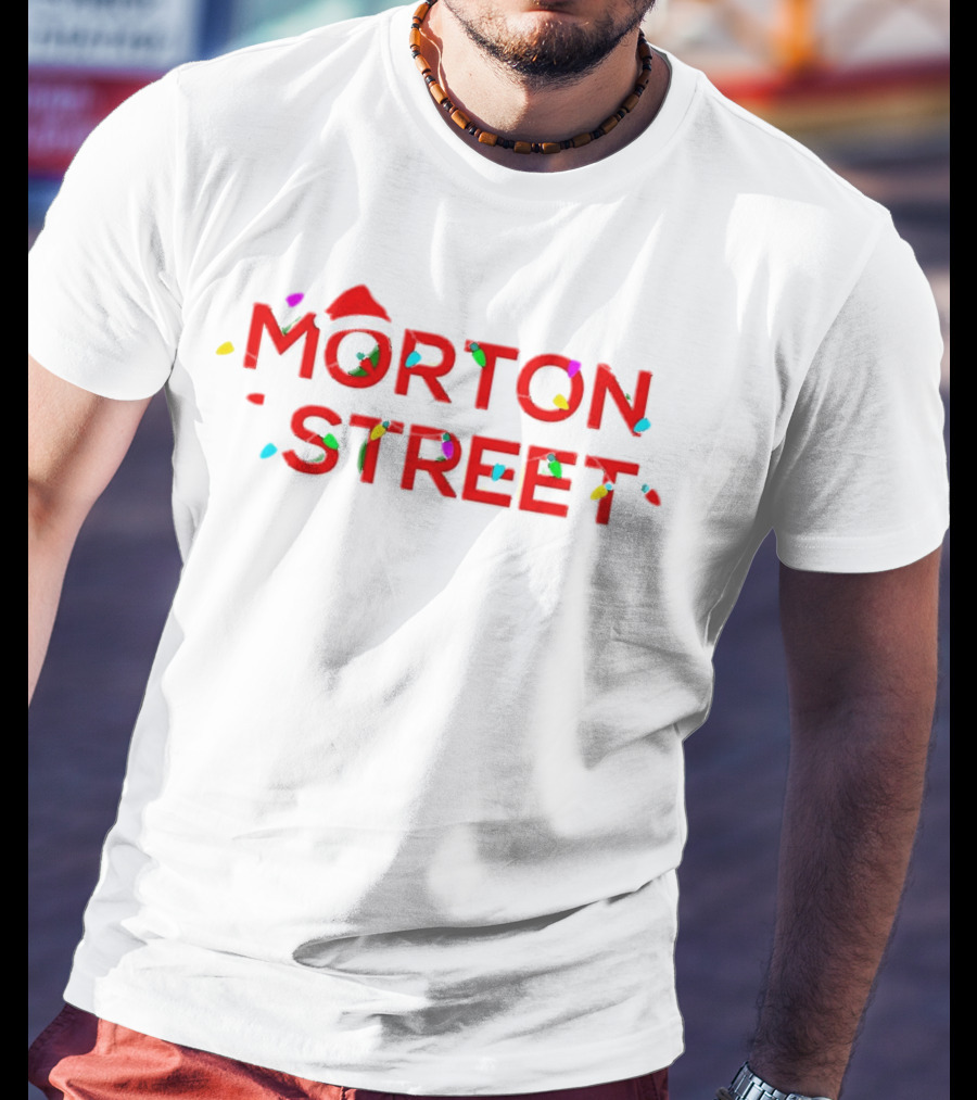 Morton Street Christmas Lights And Santa Hat T-Shirt