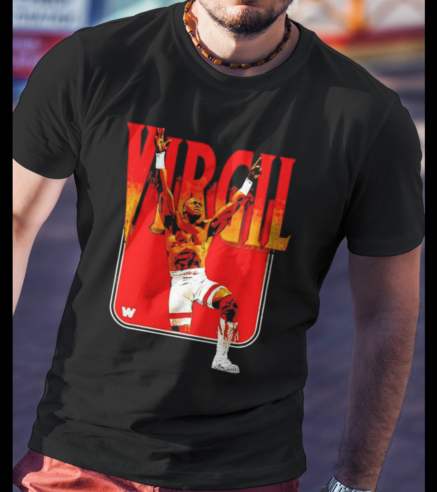 Virgil Wrestling Iconic Pose With Red Background And White Boots T-Shirt