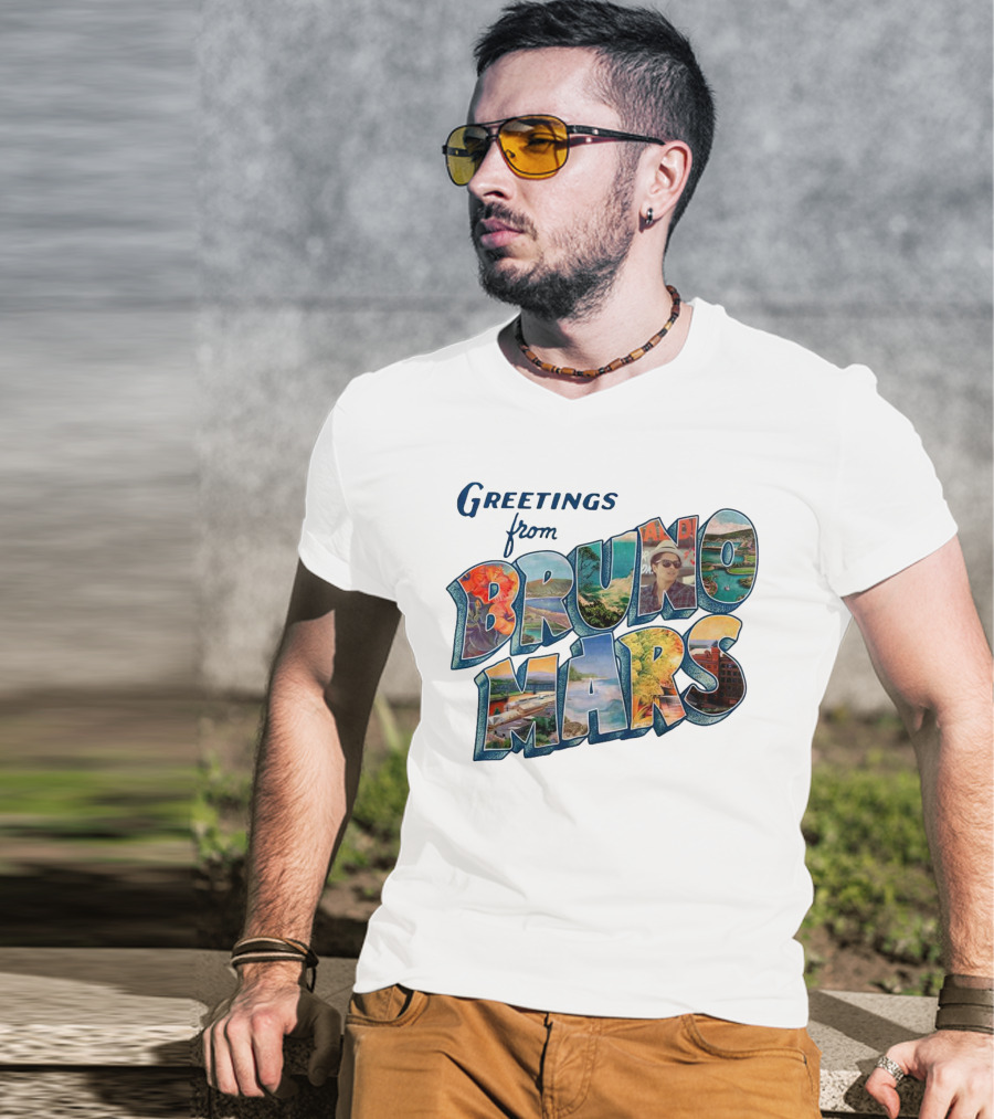 Greetings From Bruno Mars Island Escape Postcard T-Shirt