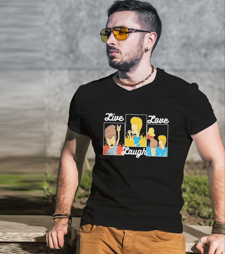 Live Laugh Love Beavis And Butt-Head Rock Band Comedy T-Shirt