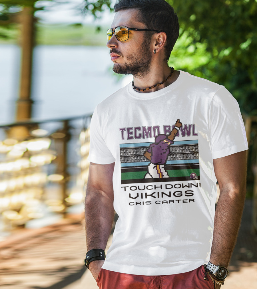 Tecmo Bowl Touch Down Vikings Cris Carter Retro Pixel T-Shirt