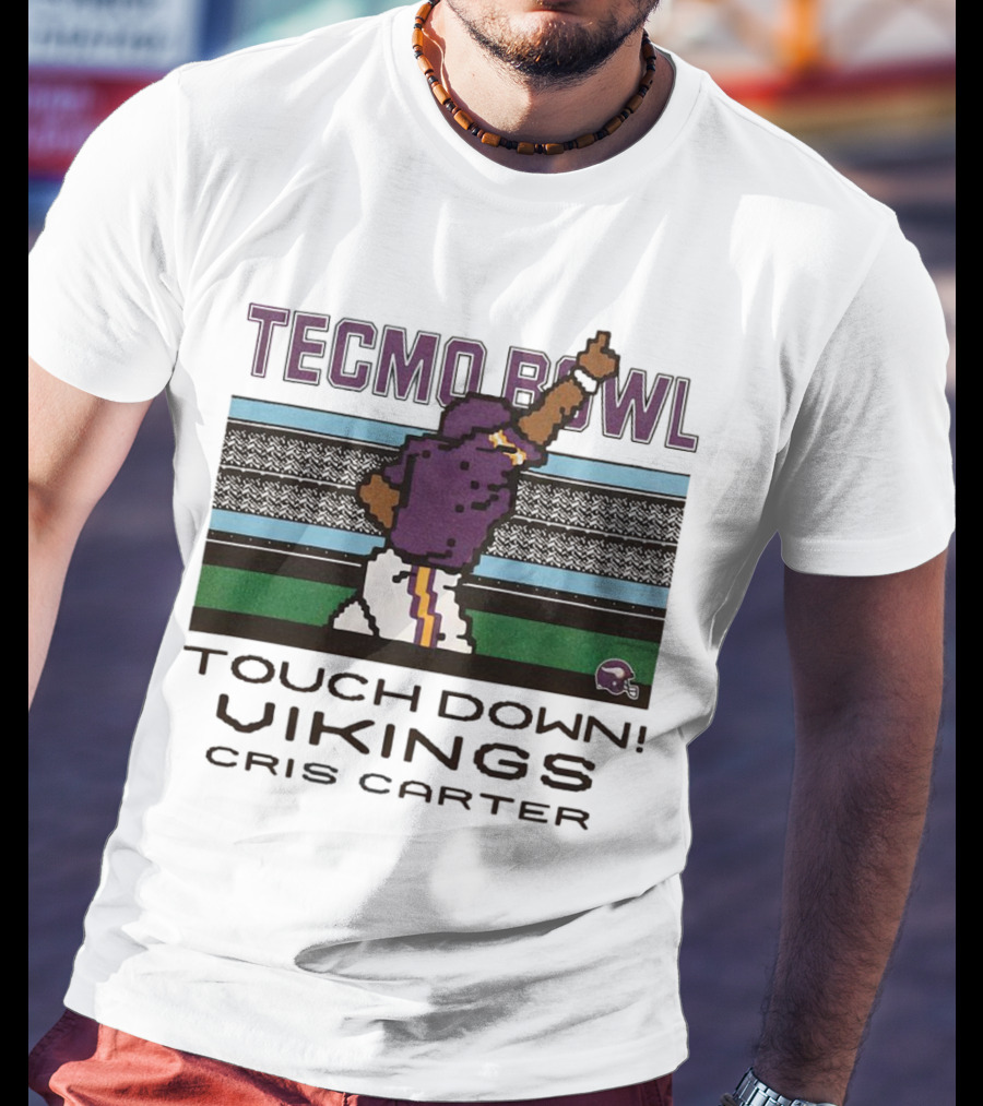 Tecmo Bowl Touch Down Vikings Cris Carter Retro Pixel T-Shirt