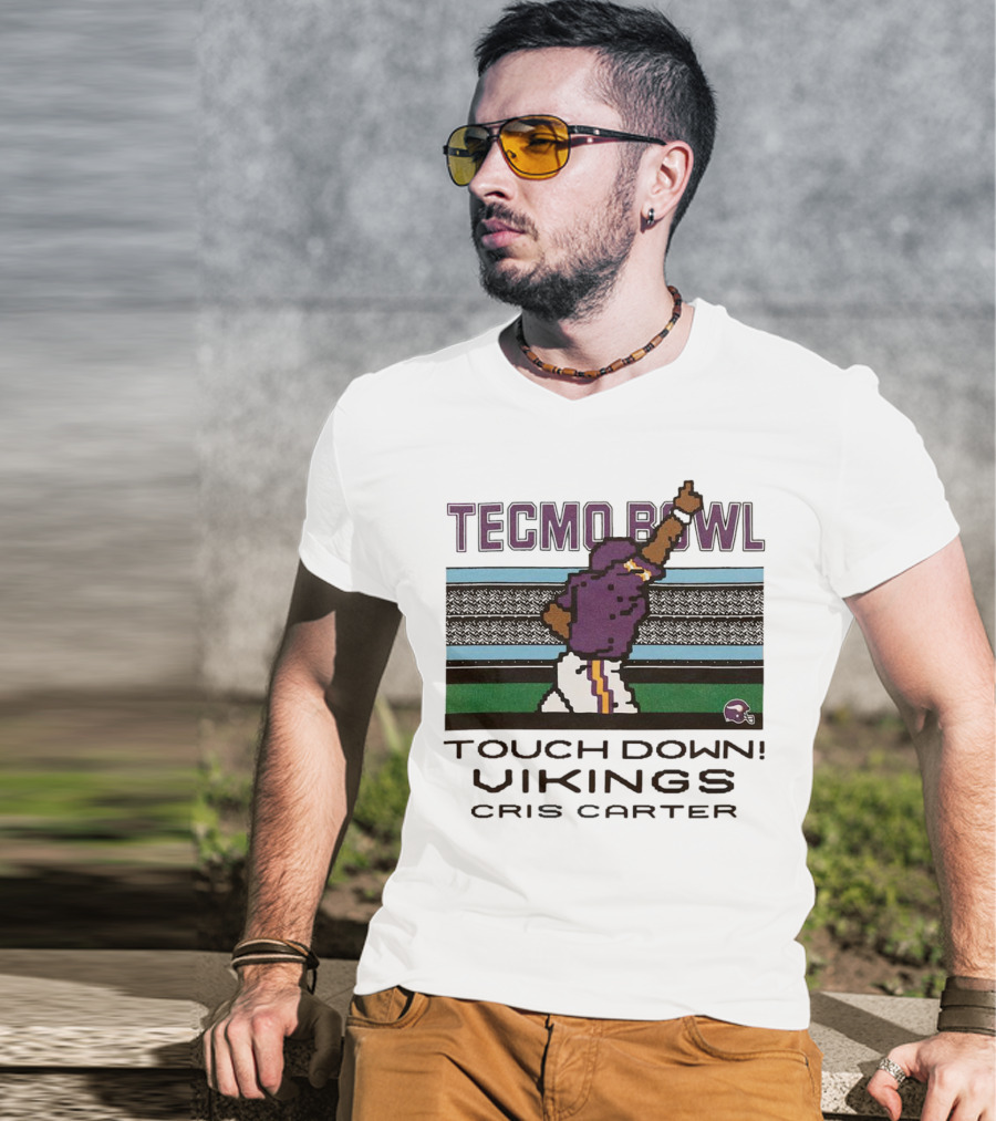 Tecmo Bowl Touch Down Vikings Cris Carter Retro Pixel T-Shirt