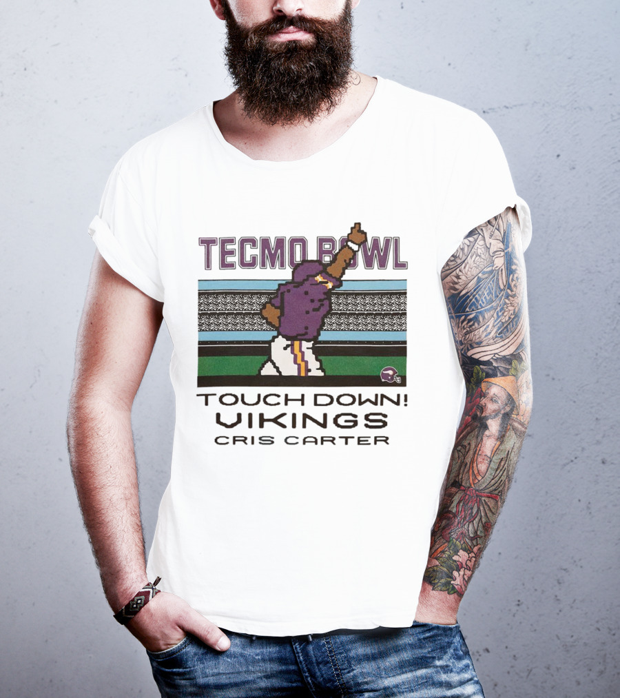 Tecmo Bowl Touch Down Vikings Cris Carter Retro Pixel T-Shirt