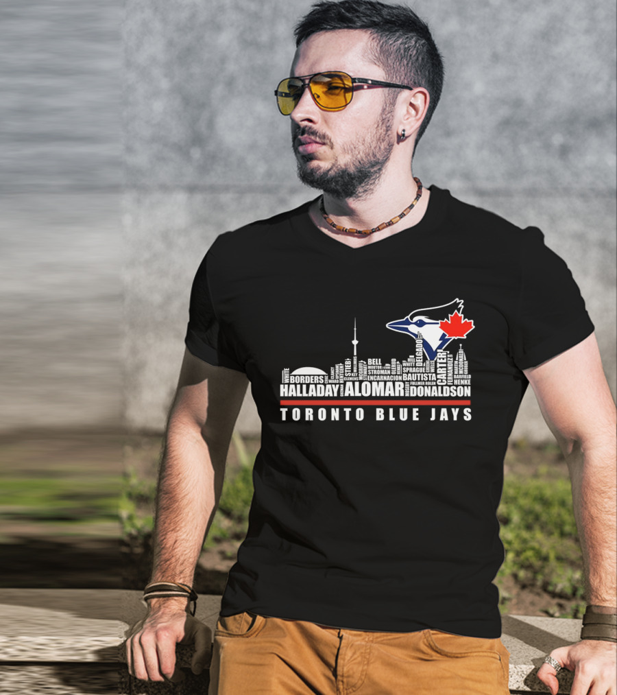 Toronto Blue Jays Skyline Names Halladay Alomar Carter Donaldson Toronto City T-Shirt